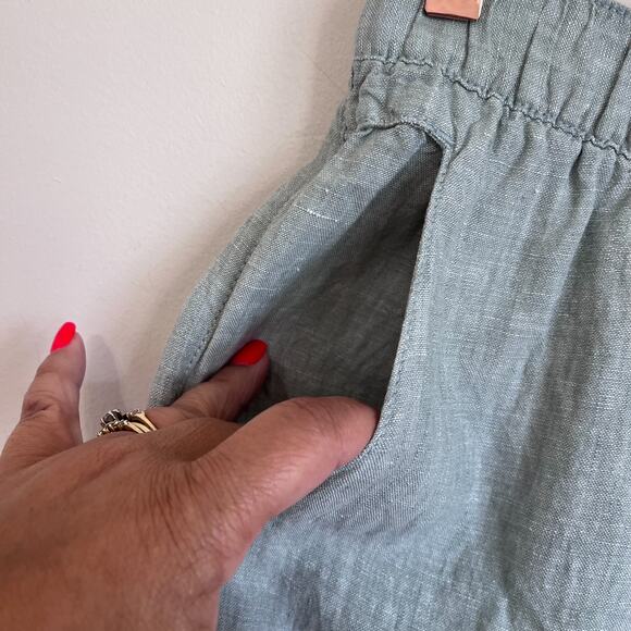 Cynthia Rowley Lagenlook Linen Cropped Pants Size XL Green Wide Leg Boho Minimal - Picture 4 of 6